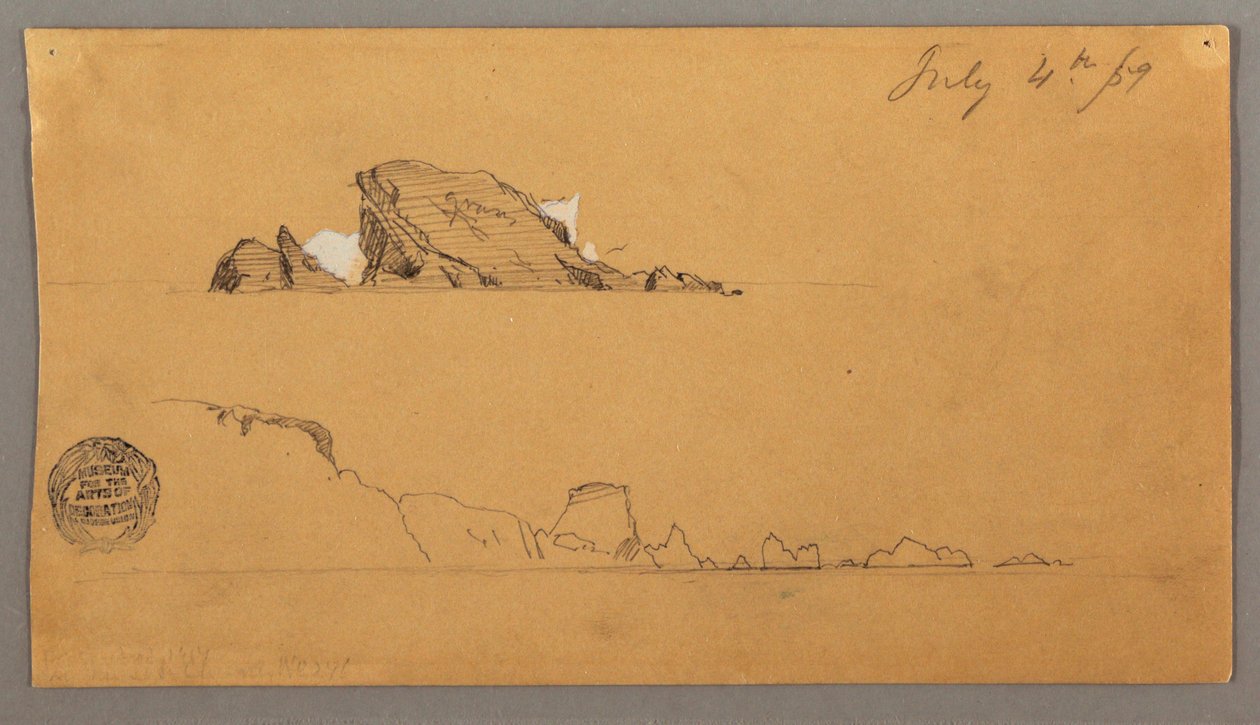 Tegning, to isbjerge, 4. juli 1859 af Frederic Edwin Church