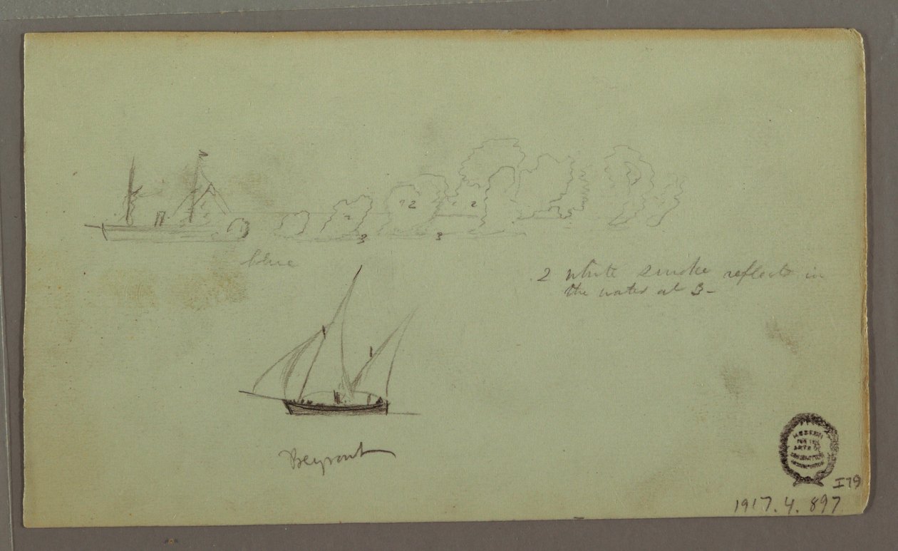 Tegning, To studier af fiskere med stænger og fakler, april 1868 af Frederic Edwin Church