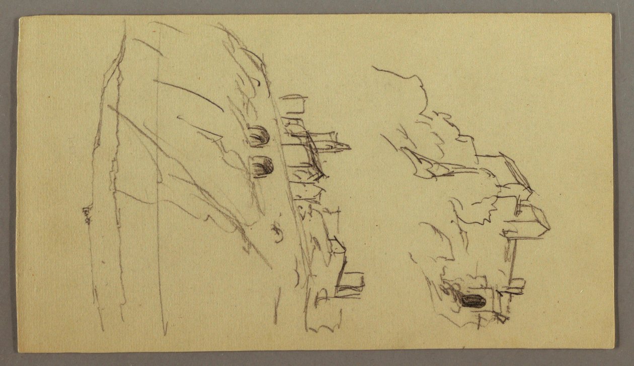 Tegning, To studier af en by på en bjergtop, muligvis 1868-69 af Frederic Edwin Church