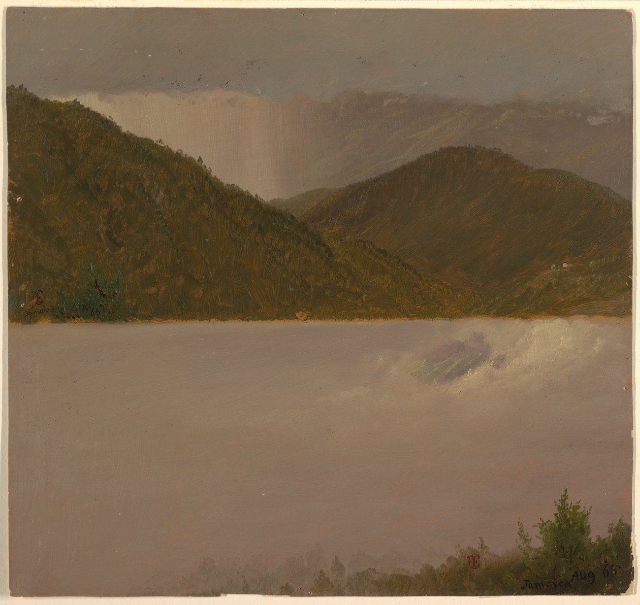 Tegning, To studier af skyer og bjergtoppe, august 1865 af Frederic Edwin Church
