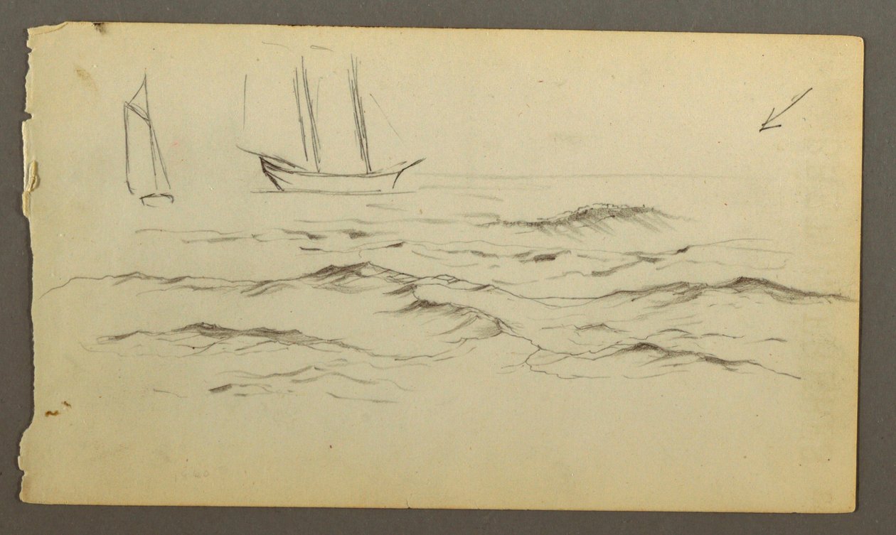 Tegning, To sejlbåde, bølger, muligvis 1860 af Frederic Edwin Church