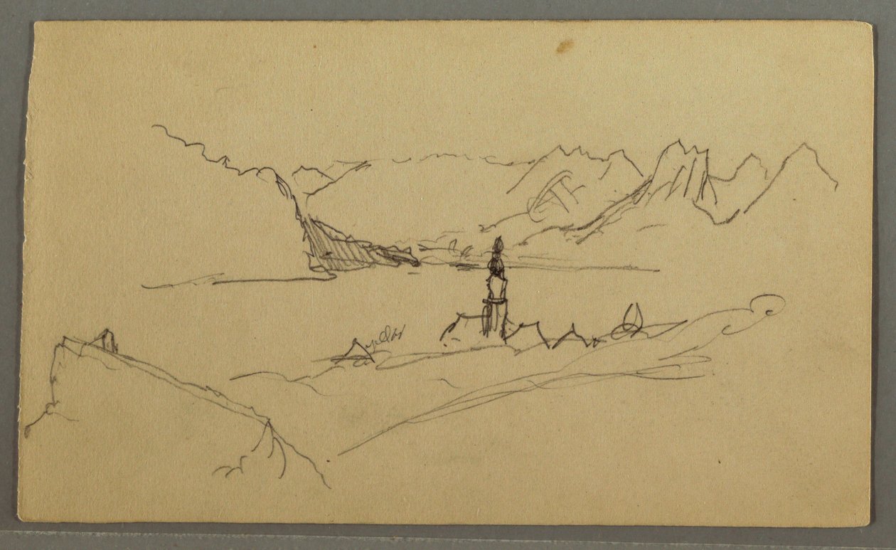 Tegning, Dal, Kirke, St. Gilgen Østrig, muligvis 1868 af Frederic Edwin Church