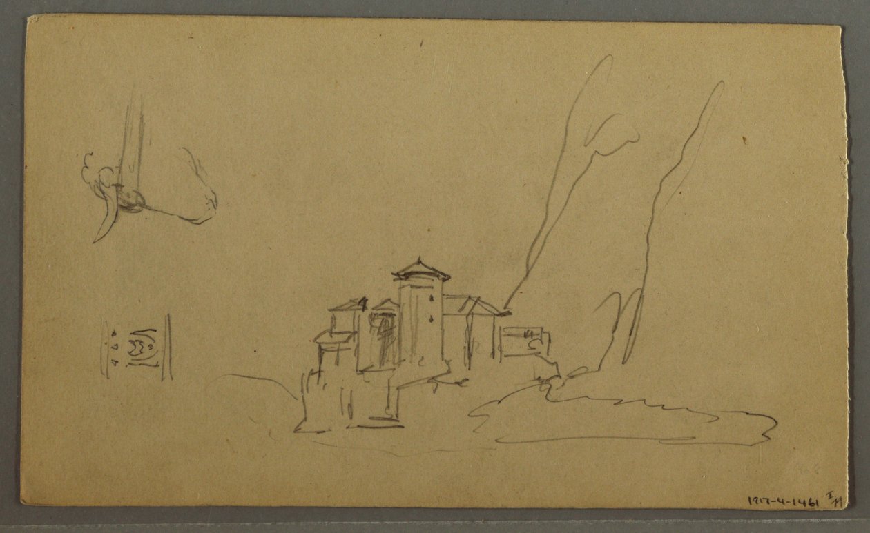 Tegning, Dal, Kirke, St. Gilgen Østrig, muligvis 1868 af Frederic Edwin Church