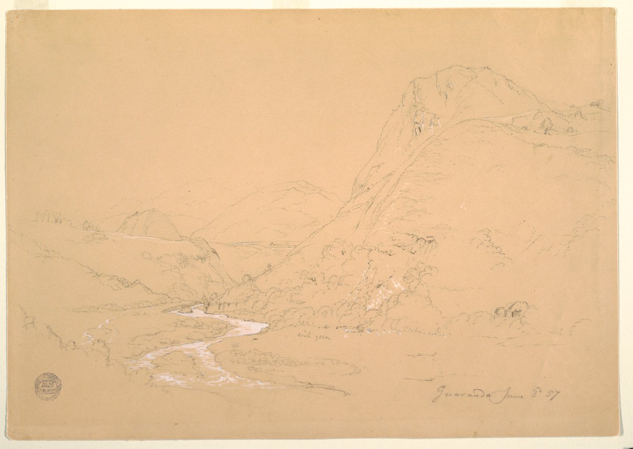 Tegning, dalen nær Guaranda, 3. juni 1857 af Frederic Edwin Church