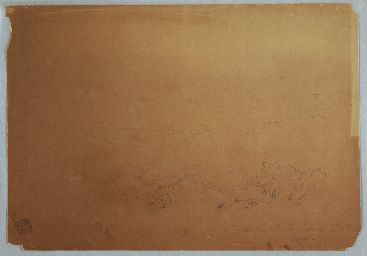 Tegning, udsigt over dalen nær Pandi, Colombia, juli 1853 af Frederic Edwin Church