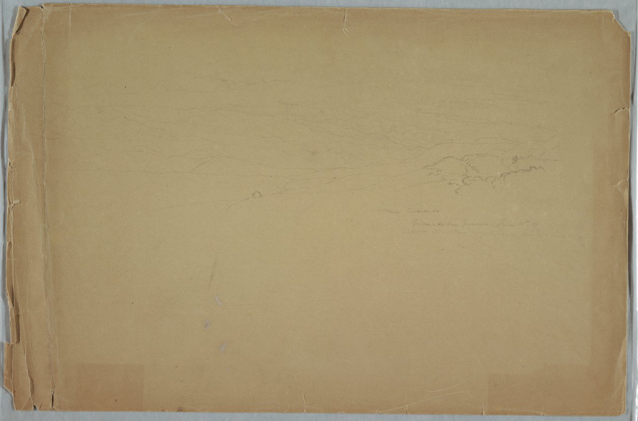 Tegning, dal mellem bjerge, Guanoco, nær Guaranda, Ecuador, 11. juni 1857 af Frederic Edwin Church