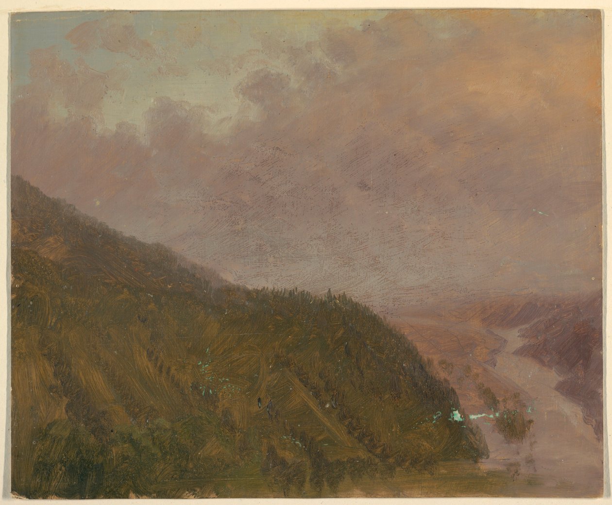 Tegning, Dal fra toppen af en høj bakke (Europa), 1860-70 af Frederic Edwin Church