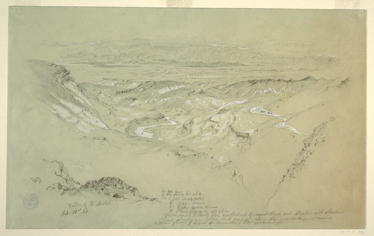 Tegning, El Arabah-dalen, 21. februar 1868 af Frederic Edwin Church