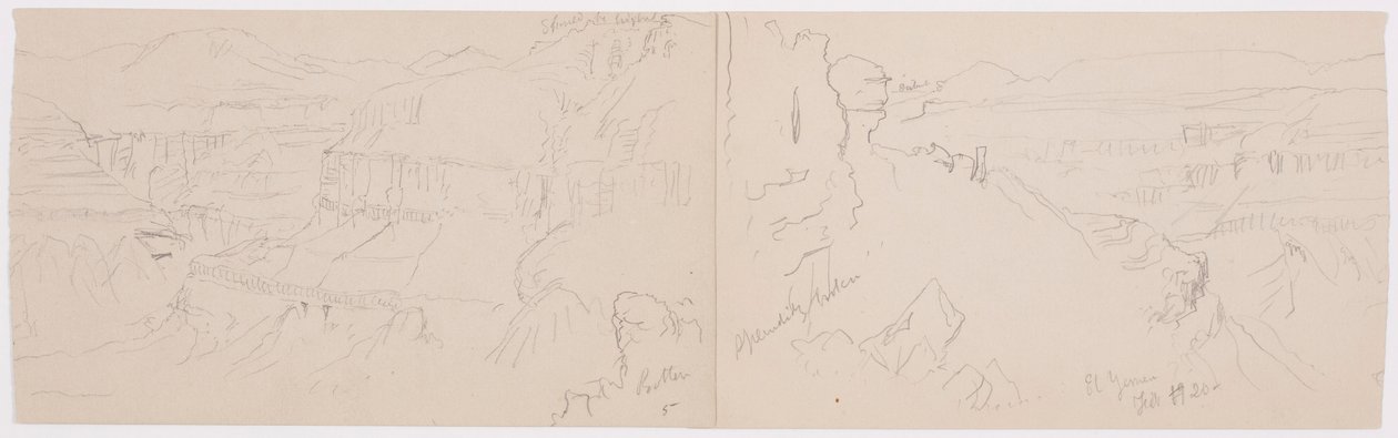 Tegning, El Yemen-dalen, 20. februar 1868 af Frederic Edwin Church