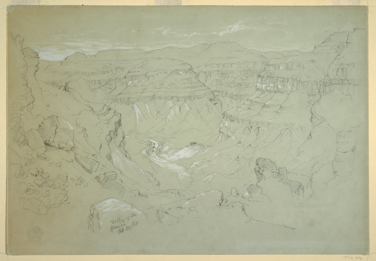 Tegning, El Yemen-dalen, 20. februar 1868 af Frederic Edwin Church
