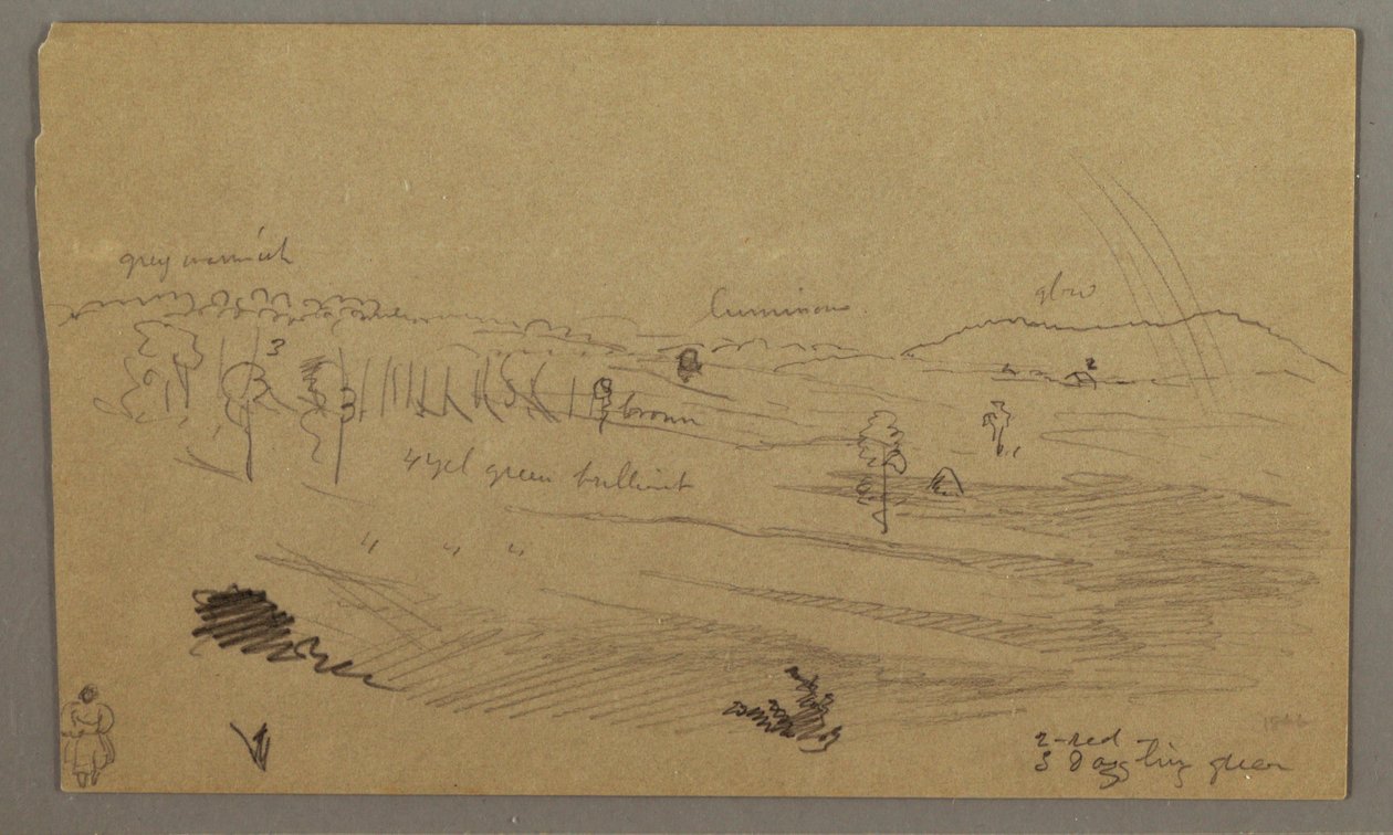 Tegning, Valley, regnbue, muligvis 1865-66 af Frederic Edwin Church