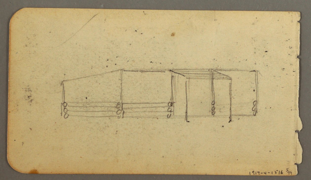 Tegning, bagside: diagram af kahyt, muligvis 1878 af Frederic Edwin Church