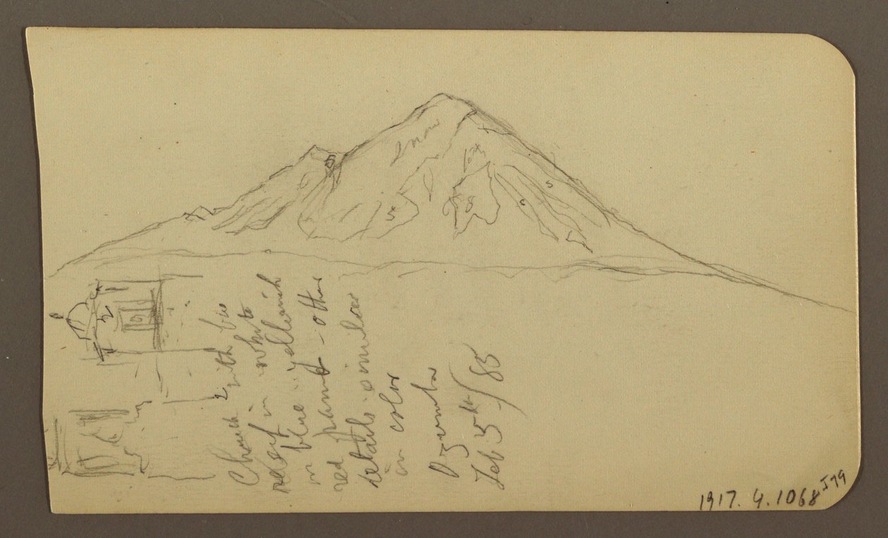 Tegning, Udsigt nær søens bred, Cuitzeo; bagside: Udsigt nær søens bred, Cuitzeo, februar 1885 af Frederic Edwin Church