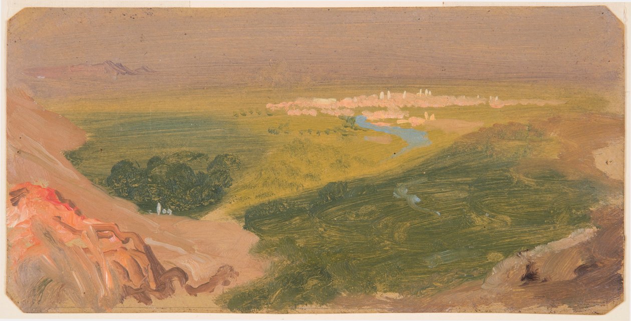 Tegning, Udsigt mod Damaskus, Syrien, 24. april-16. maj 1868 af Frederic Edwin Church