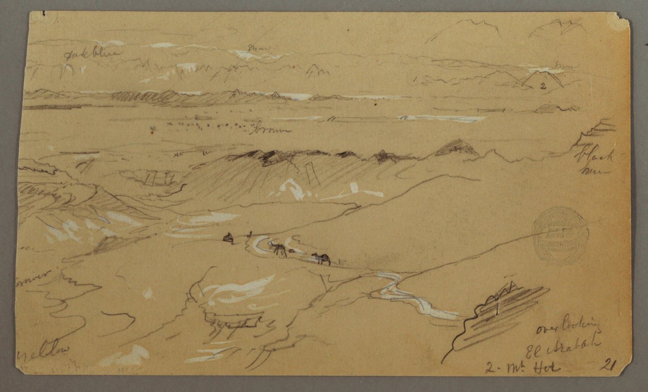 Tegning, Udsigt over Wady el-Arabah, 20. februar 1868 af Frederic Edwin Church