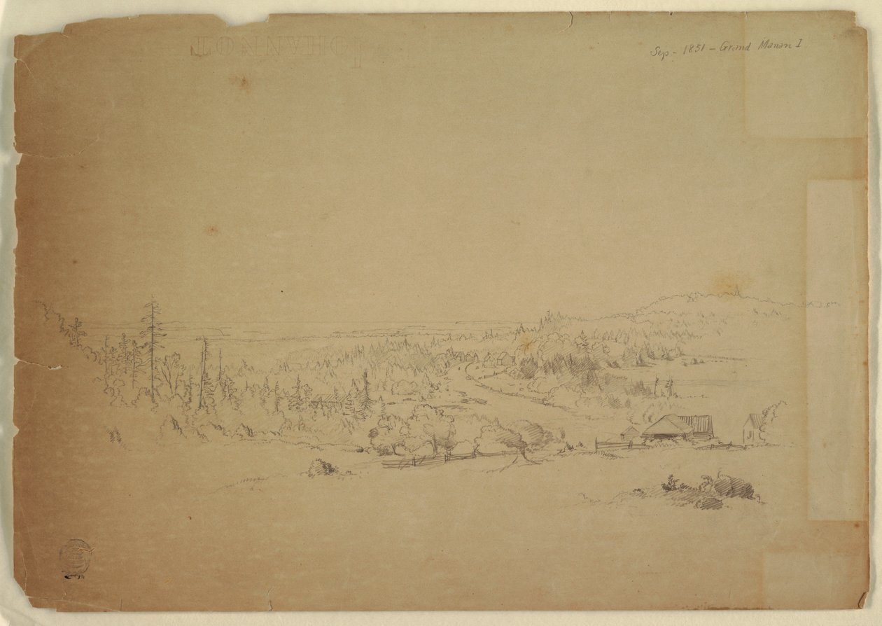 Tegning, Udsigt fra Grand Manan Island, Canada, til havet, september 1851 af Frederic Edwin Church