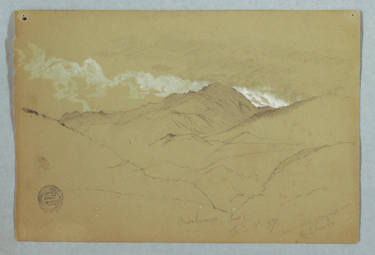 Tegning, Udsigt fra øst over Mount Chimborazo, Ecuador, 3. juni 1857 af Frederic Edwin Church