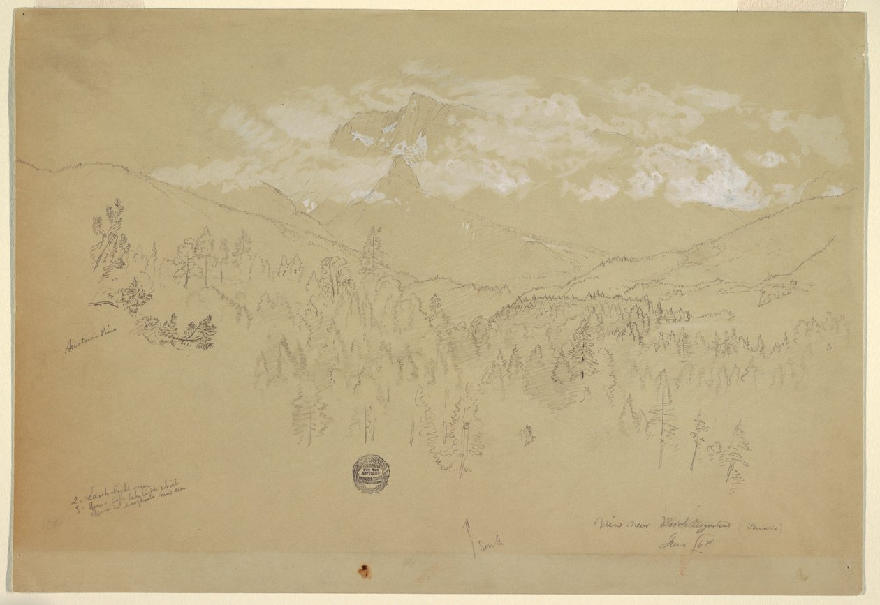 Tegning, Udsigt nær Berchtesgaden, Bayern, juni 1868 af Frederic Edwin Church
