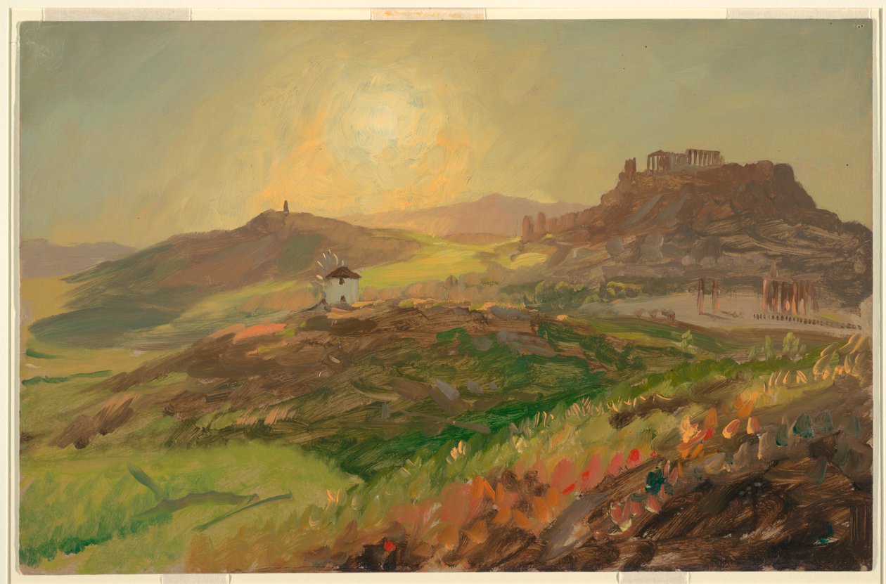 Tegning, Udsigt over Akropolis, Athen, april 1869 af Frederic Edwin Church