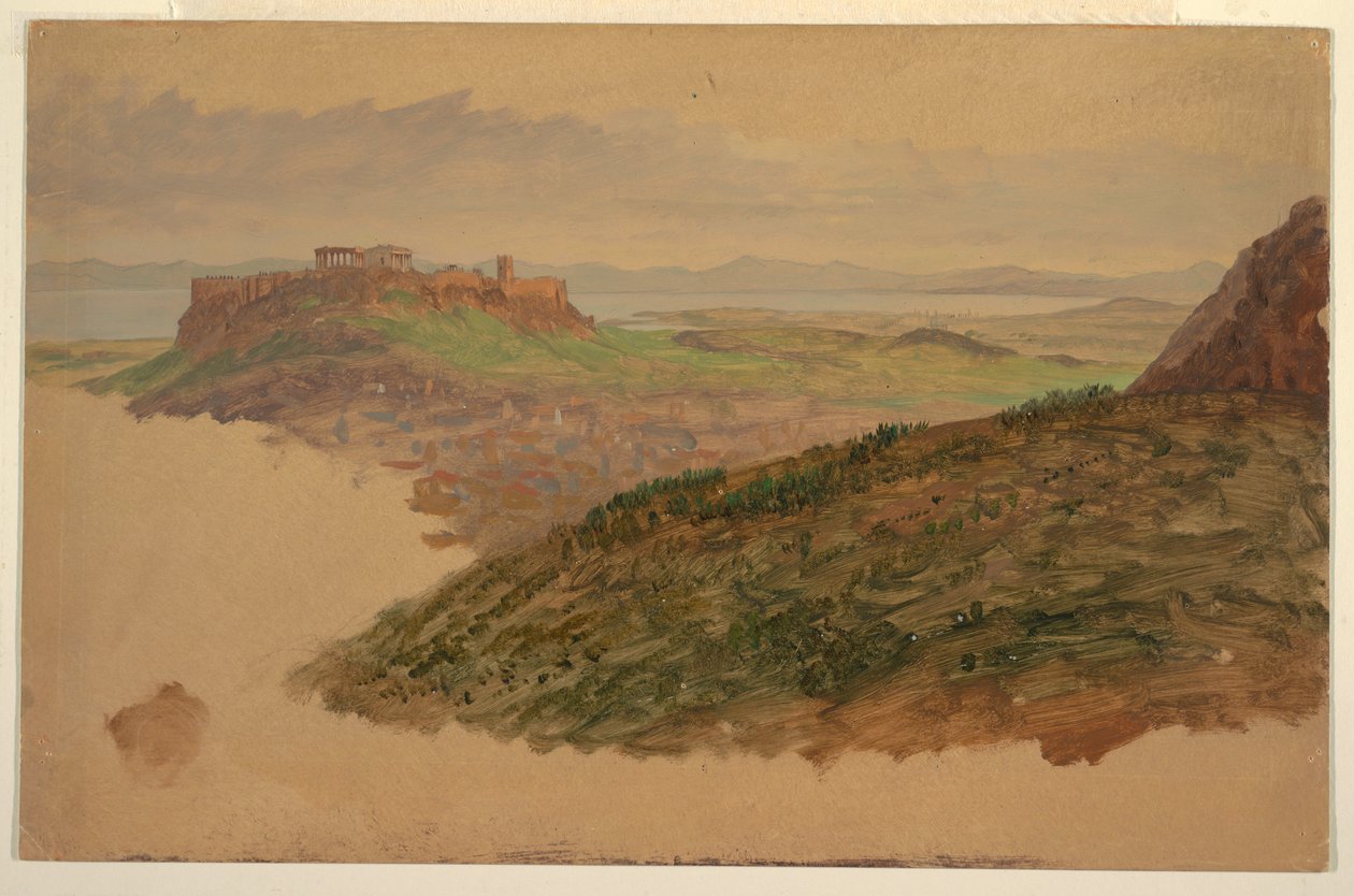 Tegning, Udsigt over Akropolis fra Lycabettus-bjerget, Athen, april 1869 af Frederic Edwin Church