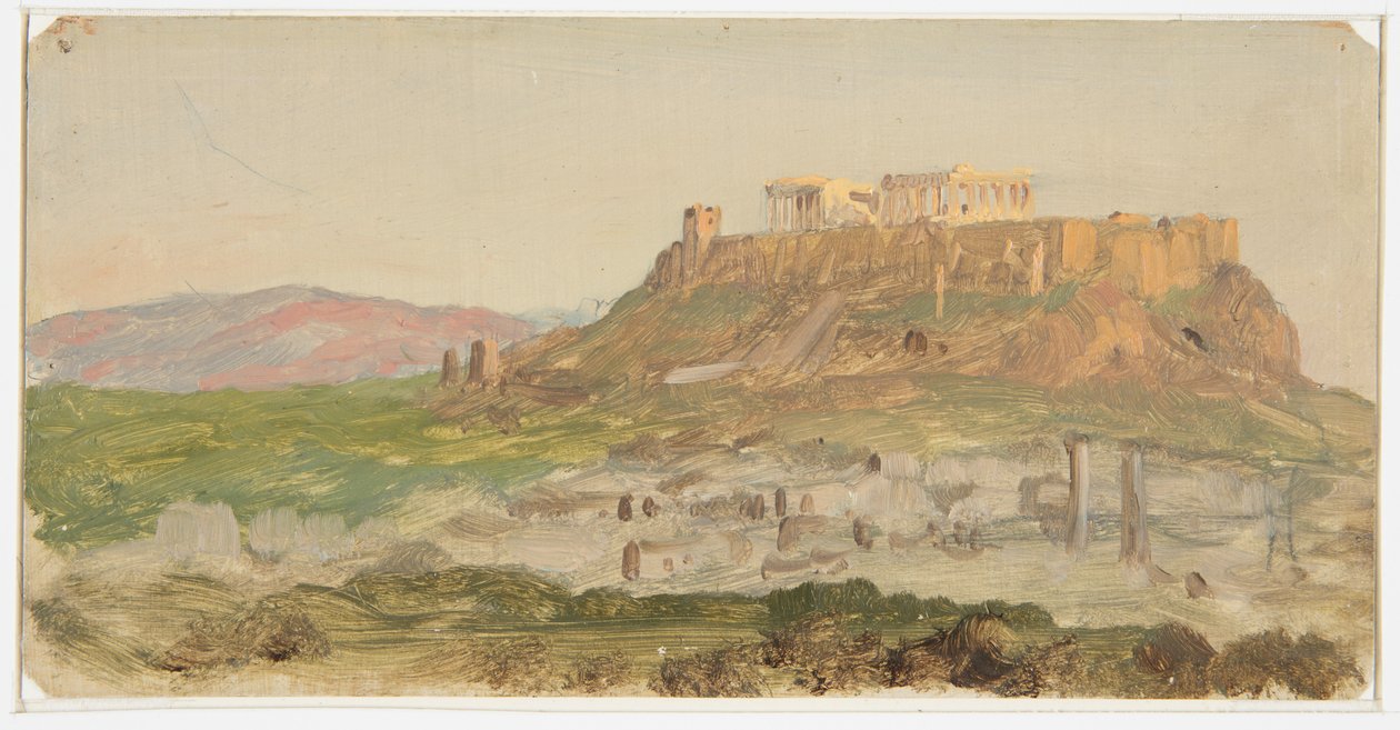 Tegning, Udsigt over Akropolis fra syd, Athen, april 1869 af Frederic Edwin Church