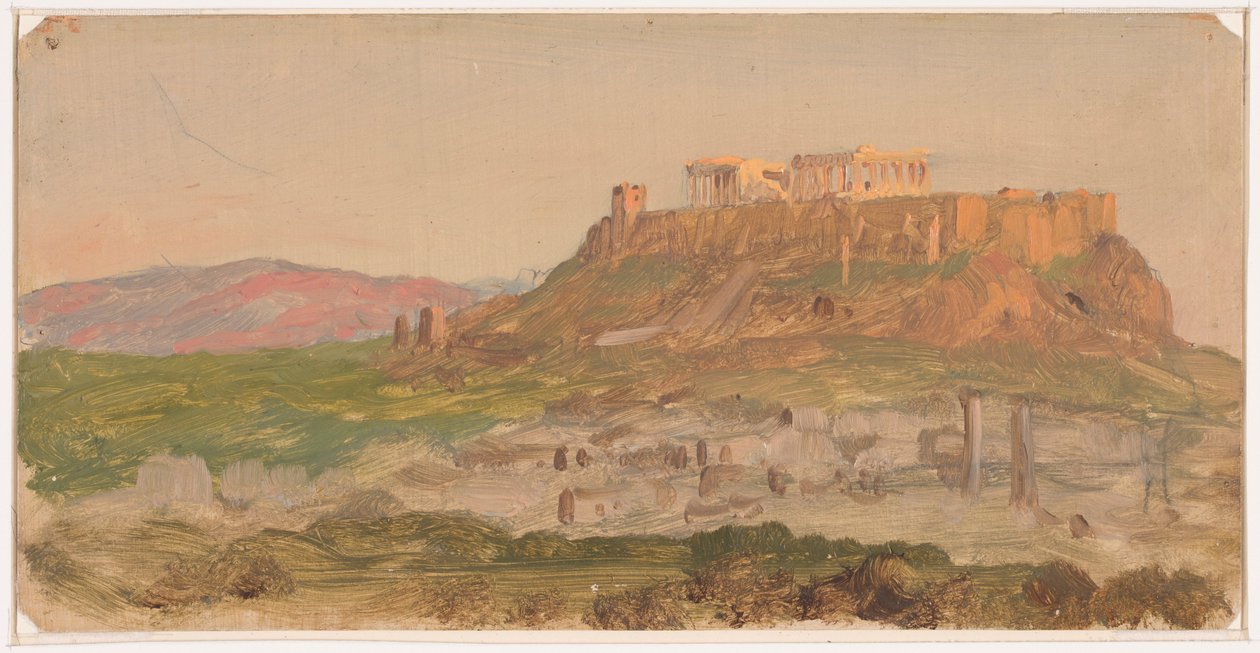 Tegning, Udsigt over Akropolis fra syd, Athen, april 1869 af Frederic Edwin Church