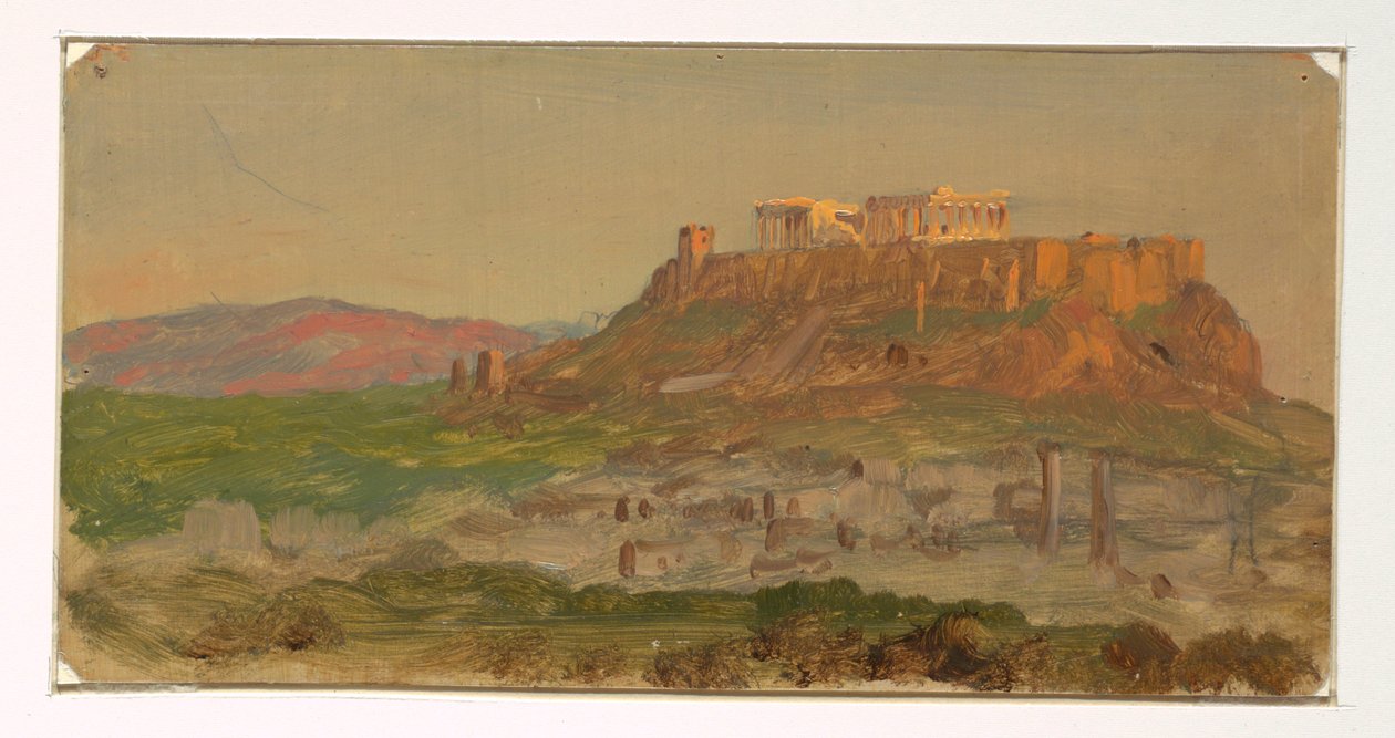 Tegning, Udsigt over Akropolis fra syd, Athen, april 1869 af Frederic Edwin Church