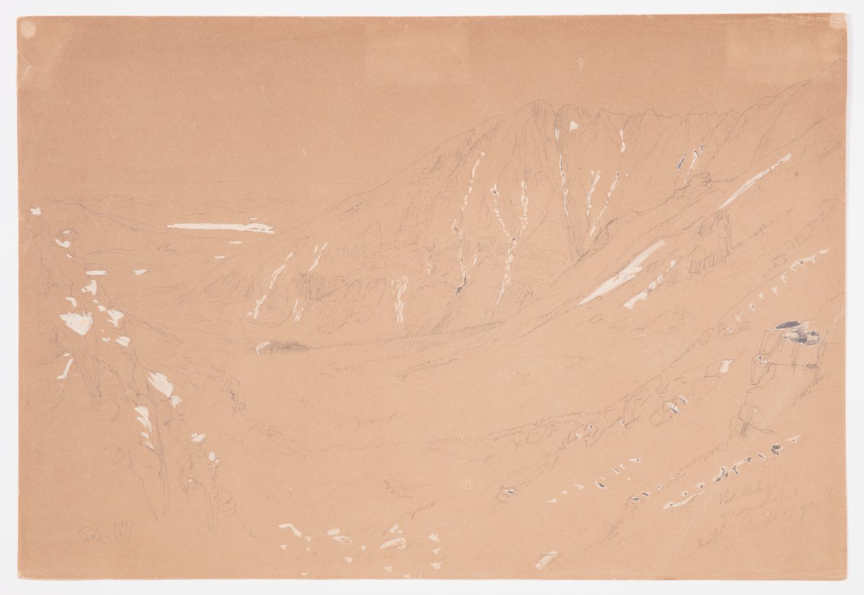 Tegning, Udsigt mod Great Basin, Mount Katahdin, september 1877 af Frederic Edwin Church