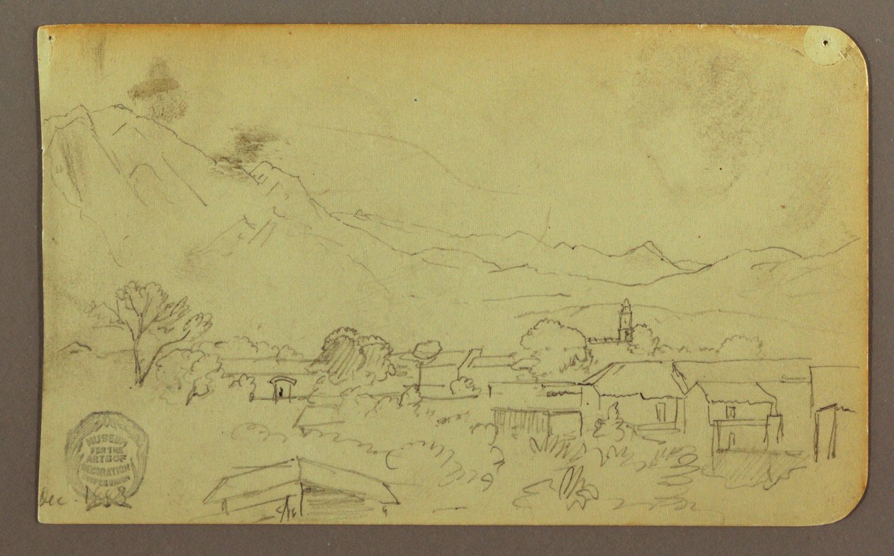 Tegning, Landsby; Bagside:Bakketop, december 1883 af Frederic Edwin Church