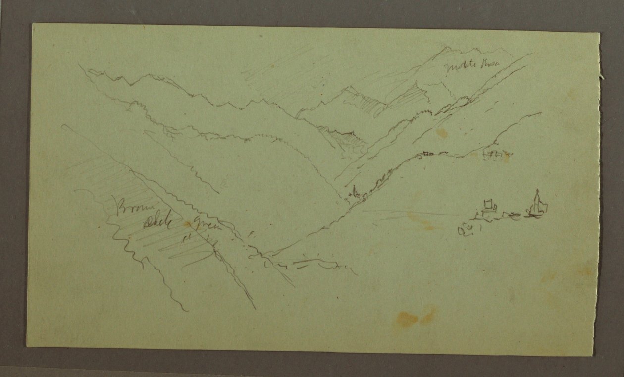 Tegning, Landsby og stejl bjergdal (Alperne), 1868-69 af Frederic Edwin Church