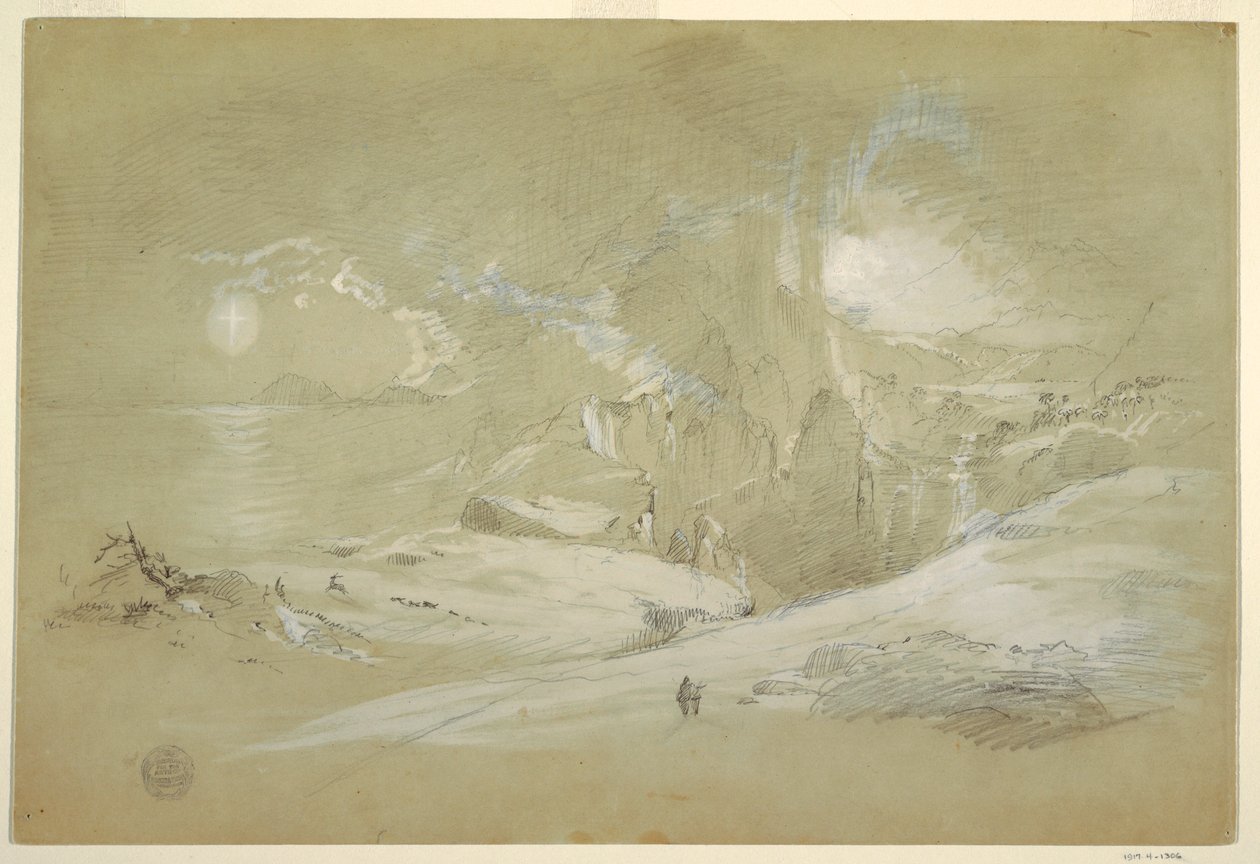 Tegning, Korsets vision, landskab med et fænomen, september 1868 af Frederic Edwin Church