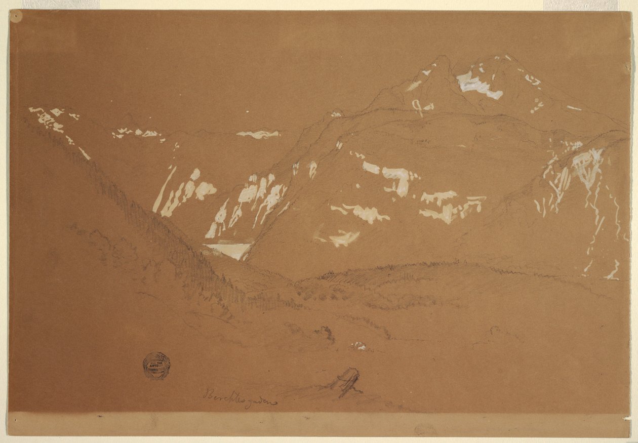 Tegning, Watxmann, Königssee og Schoenfeld Spitze ..., juni-juli 1868 af Frederic Edwin Church