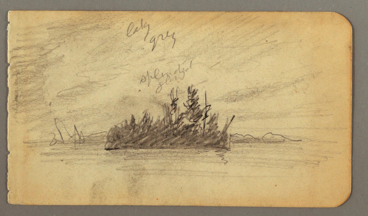 Tegning, Træbevokset ø, muligvis 1878 af Frederic Edwin Church