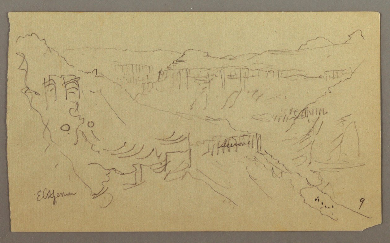 El Yemen Valley, Arabien: Udsigt over Winding Valley med en campingvogn af Frederic Edwin Church
