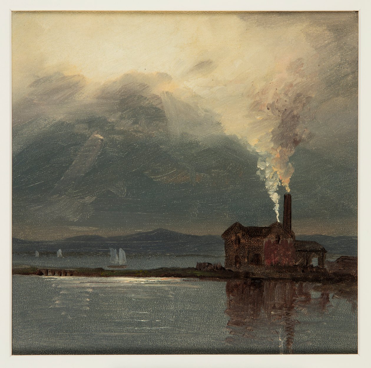 Hudson River med Factory af Moonlight af Frederic Edwin Church