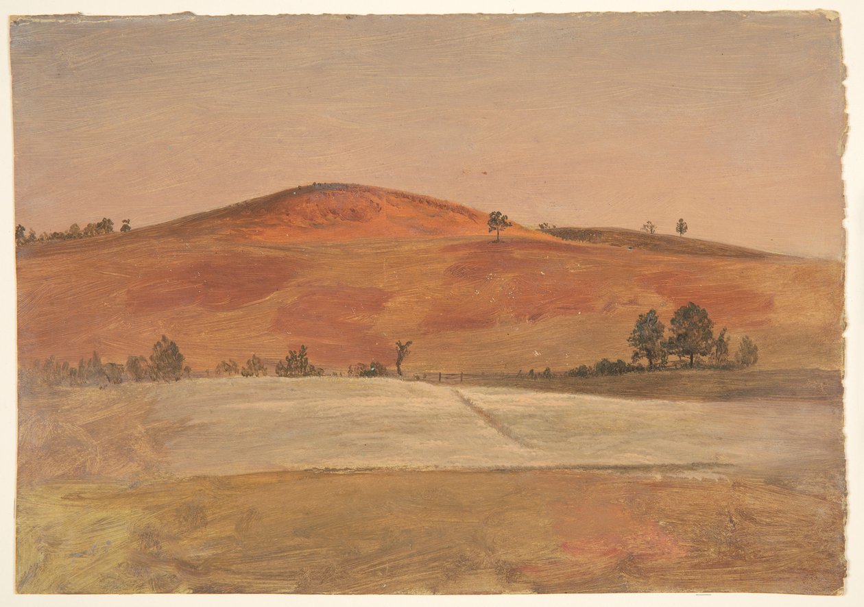 Landskab med lav bakke og marker af Frederic Edwin Church