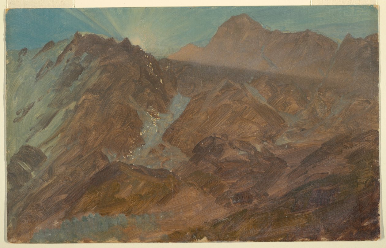 Toppe og gletscher ved solopgang, Berner Alperne, Schweiz af Frederic Edwin Church