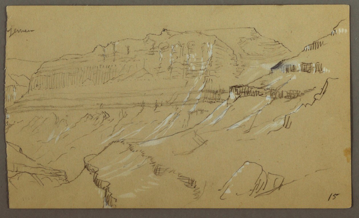 Højre del af en skitse af El Yemen-dalen, Arabien: Fjernsyn af Frederic Edwin Church