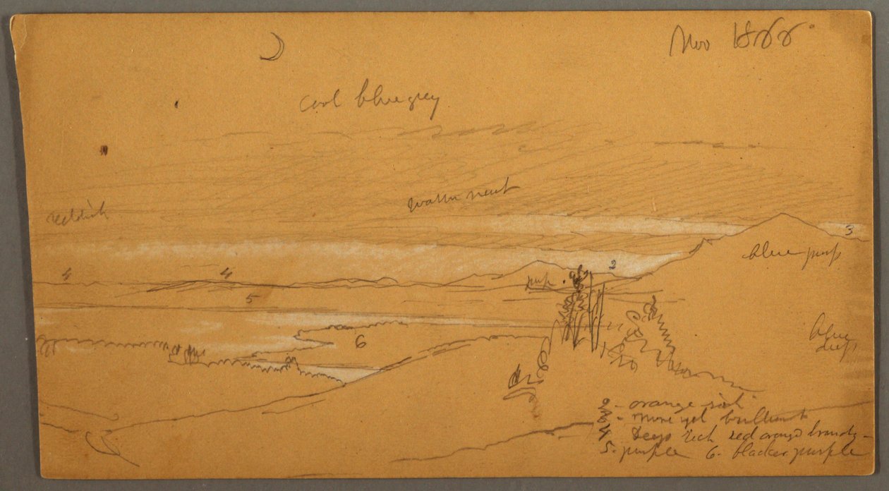 Flod gennem bjergdalen med himmel og halvmåne af Frederic Edwin Church