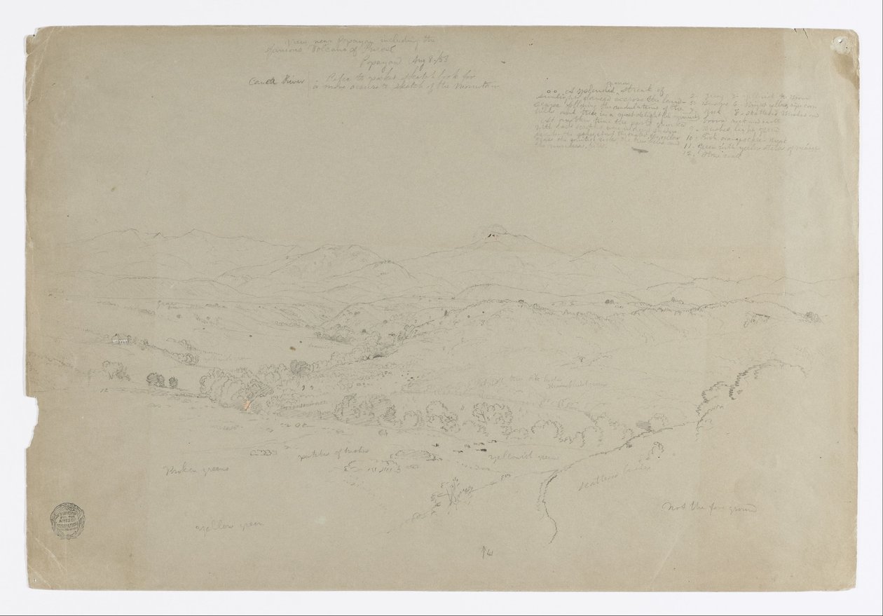 Undersøgelse. Landskab med Mount Puresé. Skitse. Landskab af Frederic Edwin Church
