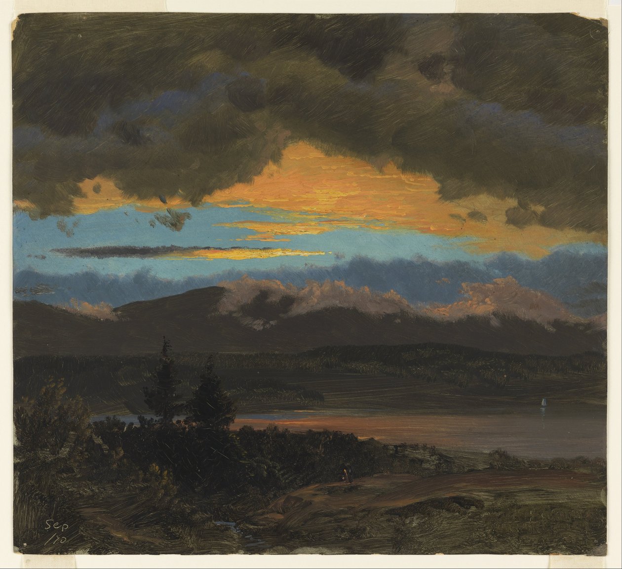 Solnedgang over Hudson Valley, New York af Frederic Edwin Church