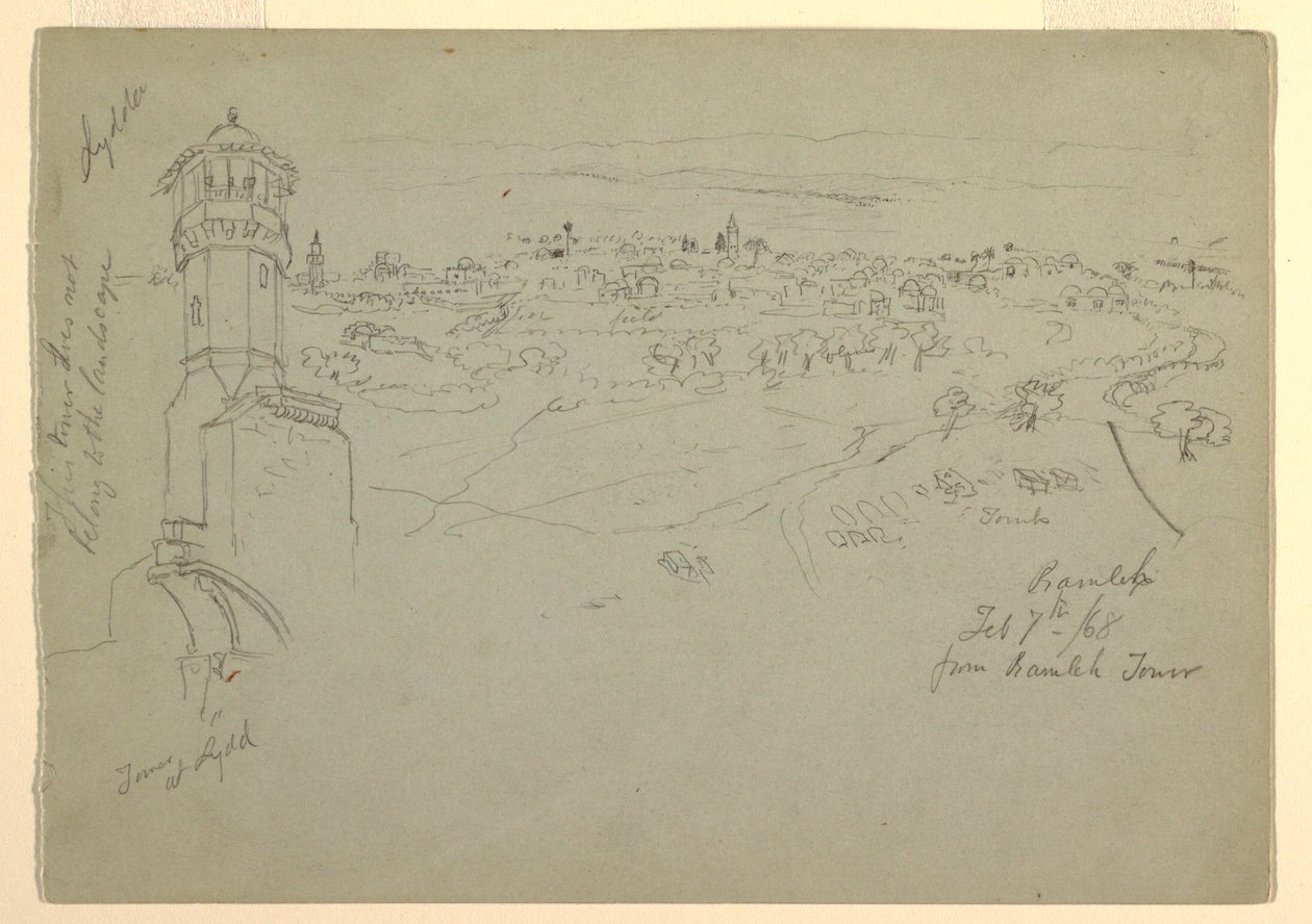 Udsigt over Tower ved Lydda, Palæstina [Ramleh, Israel] af Frederic Edwin Church