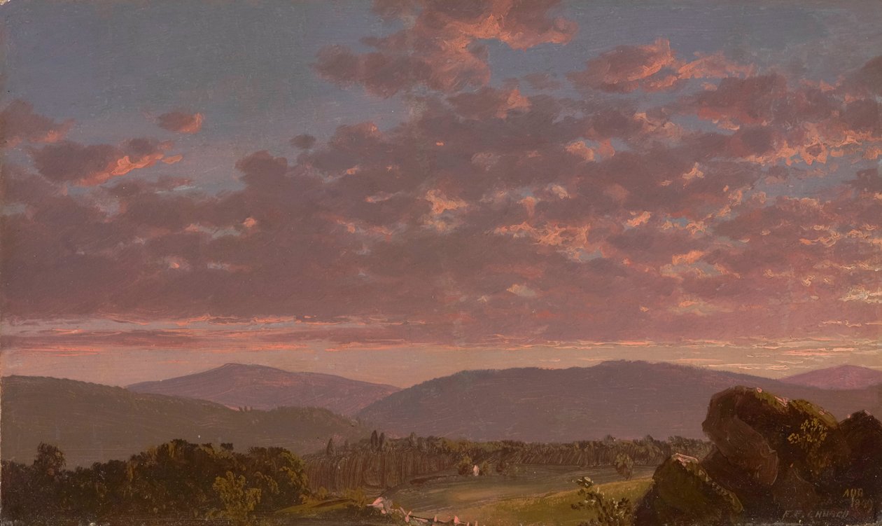 Tusmørke i Catskills 1849 (Olie på mølleplade) af Frederic Edwin Church