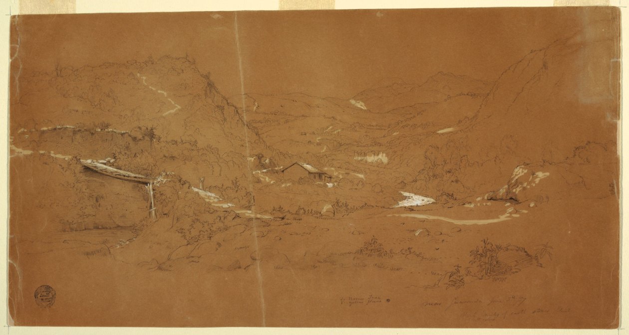 Dal med en bro og huse, nær Guaranda, Ecuador af Frederic Edwin Church