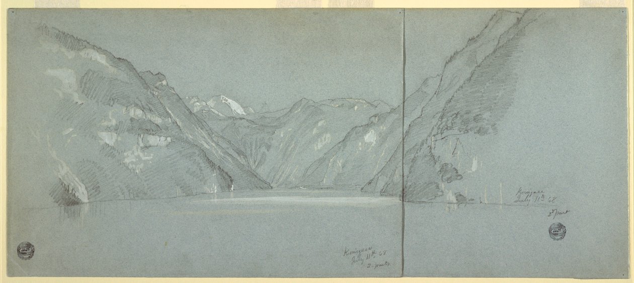 Udsigt over søen Konigssee med Falkenstein, nær Berchtesgaden, Bayern, Tyskland, del 2 af Frederic Edwin Church