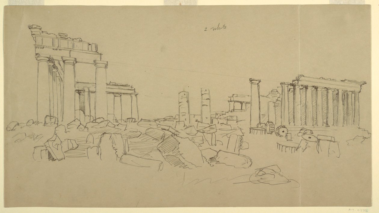 Udsigt over Parthenon og de omkringliggende ruinfragmenter fra Vesten, Athen, Grækenland af Frederic Edwin Church