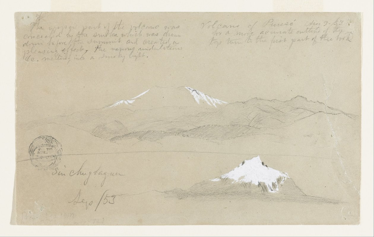 Udsigt over vulkanen Puresé, Colombia og Mount Sincholagua, Ecuador af Frederic Edwin Church