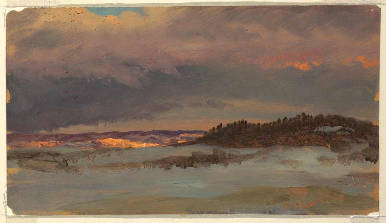 Vinterlandskab med Blue Hill ved solnedgang, Hudson, New York af Frederic Edwin Church