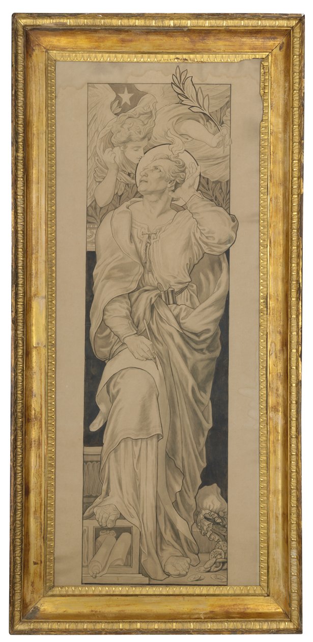 St Matthew: Design til et farvet glasvindue (blyant og grå vask på buff-papir) af Frederic James Shields