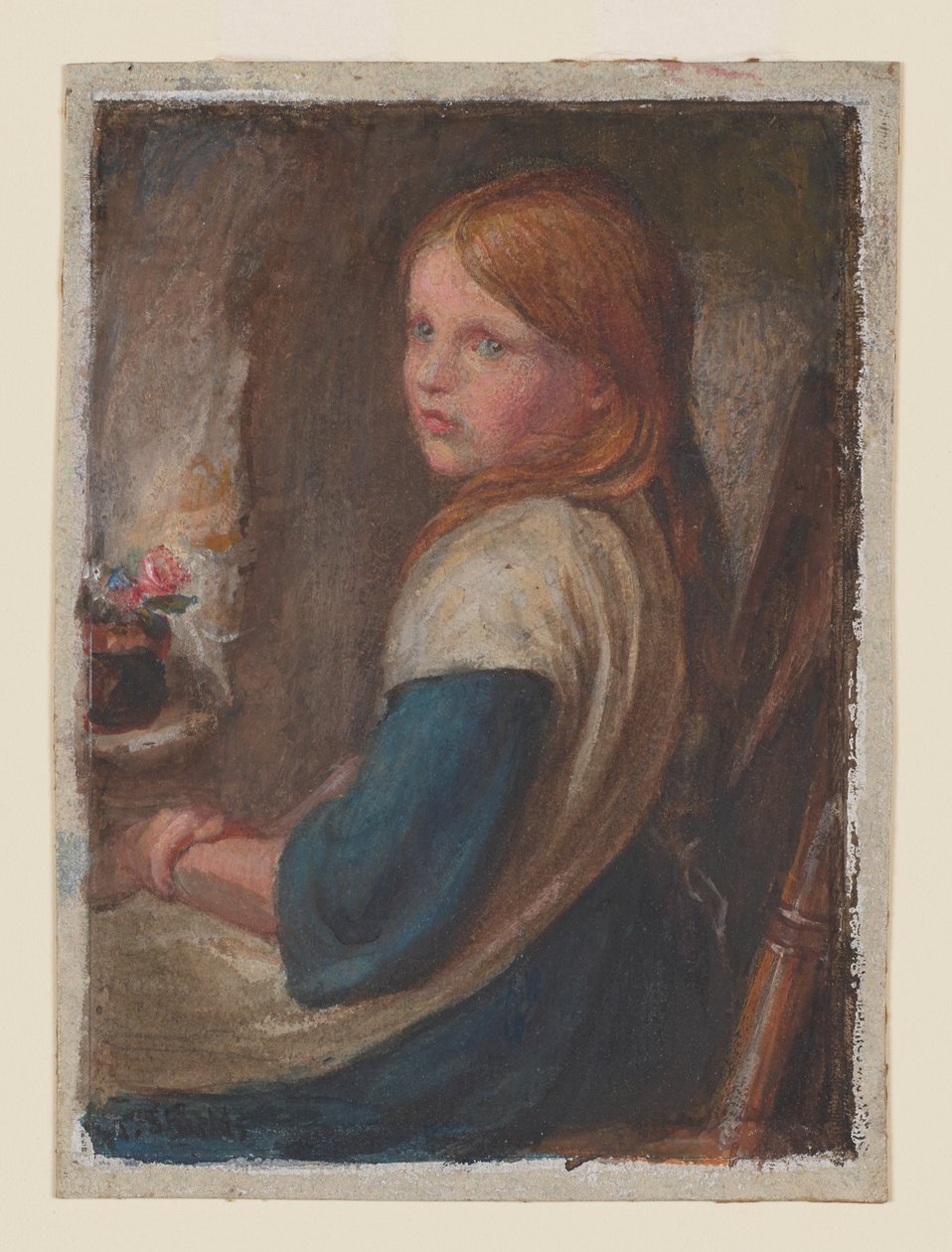 Study Of A Young Girl Seated, ca. 1870 (akvarel, gouache og gummi arabisk på papir) af Frederic James Shields